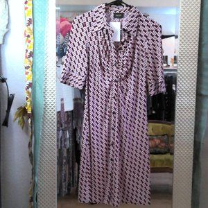 laundry geometric black white red midi dress